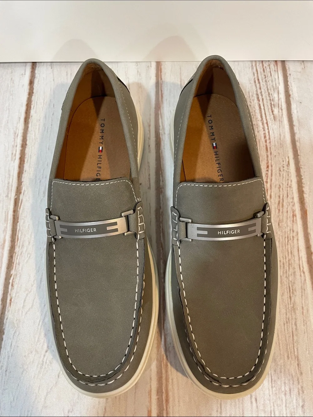 Tommy Hilfiger Men's Gray Slip-On Loafers with White Sole